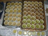 Trays of filled cups, cooling