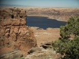 View down from high point to houseboat
